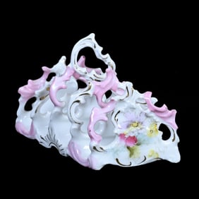 Toast Rack, Unmarked R.S. Prussia, Pink And White Tones With Floral Decor, Rare Form