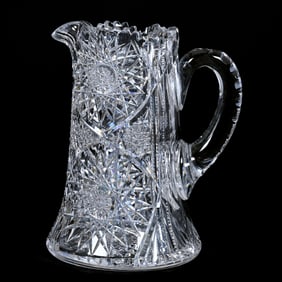 Pitcher, ABCG, Hobstar, Prism, And Fan Motif, Double Notched Handle, Hobstar Base