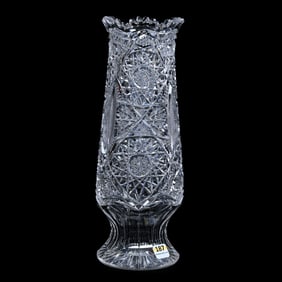 Vase, American Brilliant Cut Glass, Hobstar, Vesica, Prism, And Fan Motif, Ray Cut Base