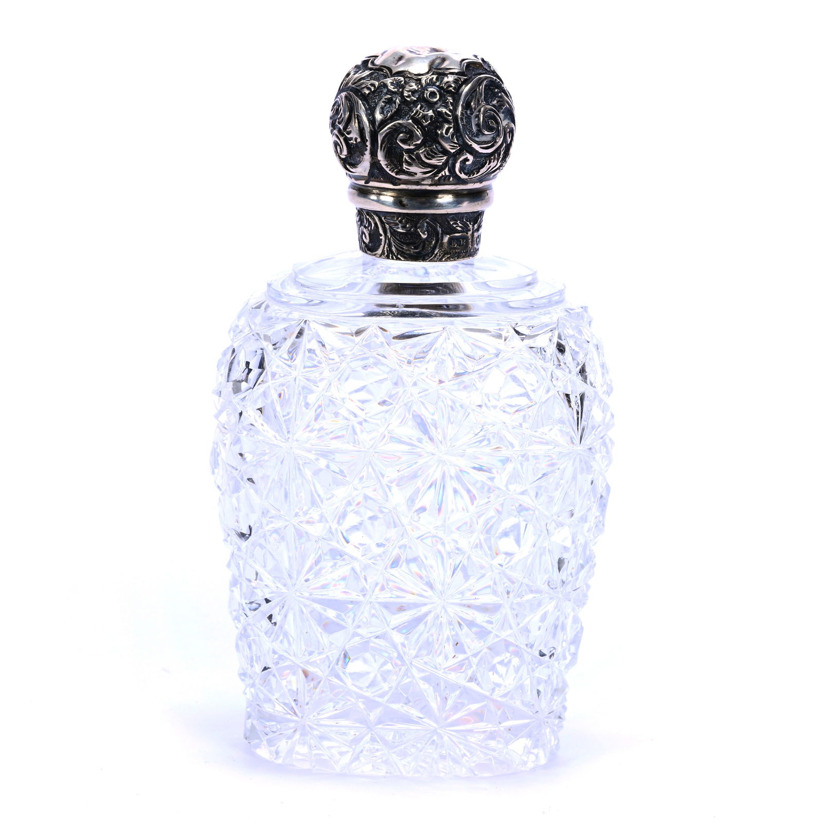 Pocket Flask, ABCG, Russian Pattern With Clear Cut Buttons, Embossed Silver Twist Cap (1 of 8)