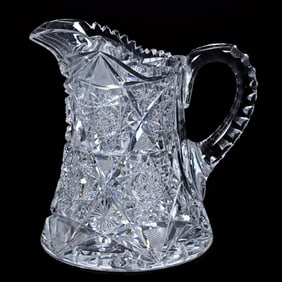 Pitcher, ABCG, Hobstar, Strawberry Diamond, And Star Motif, Triple Notched Handle, Hobstar Base