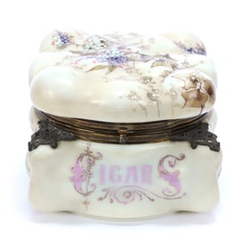 Cigar Box, Unmarked Wave Crest, Egg Crate Mold, Cream Tones With Floral Decor