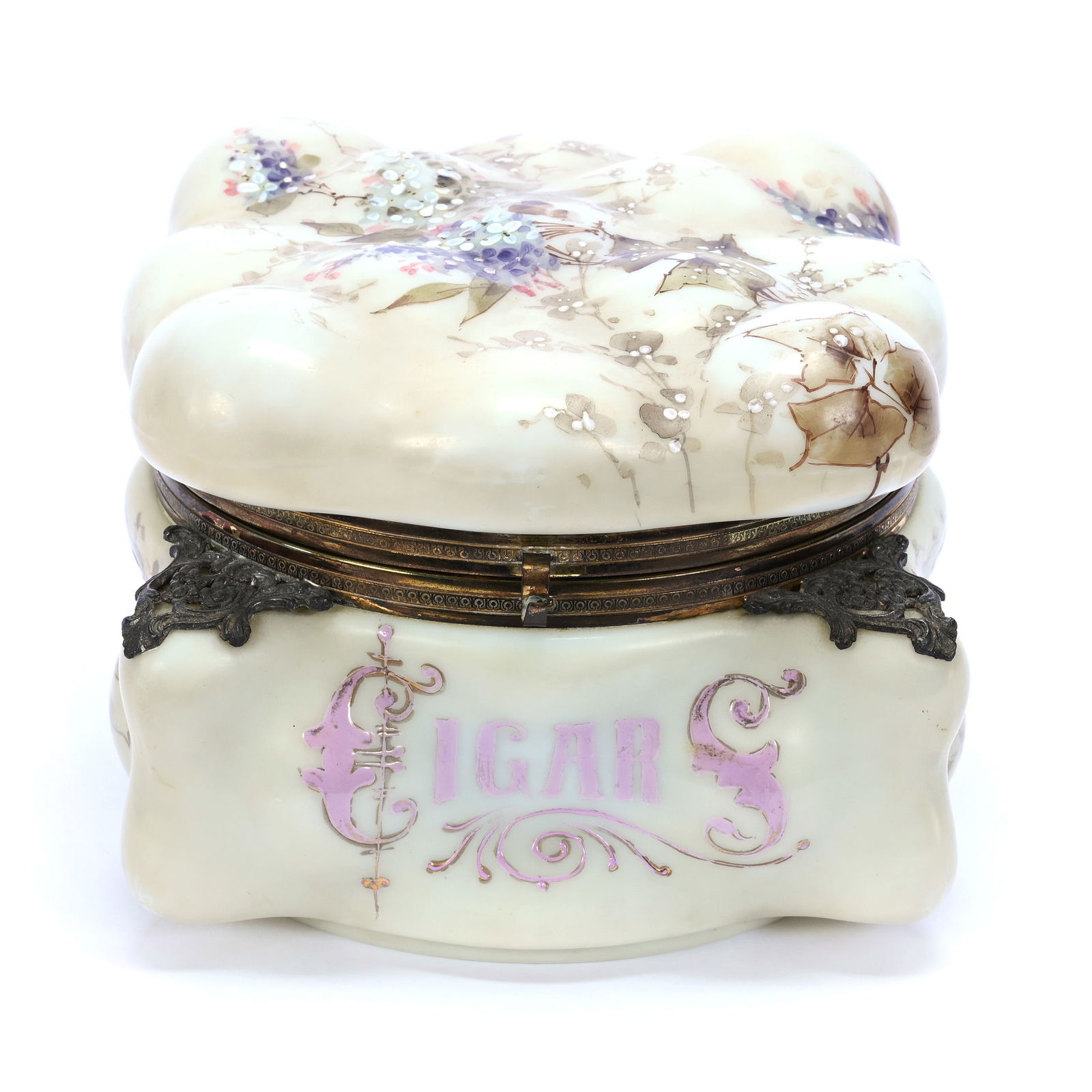 Cigar Box, Unmarked Wave Crest, Egg Crate Mold, Cream Tones With Floral Decor (1 of 4)