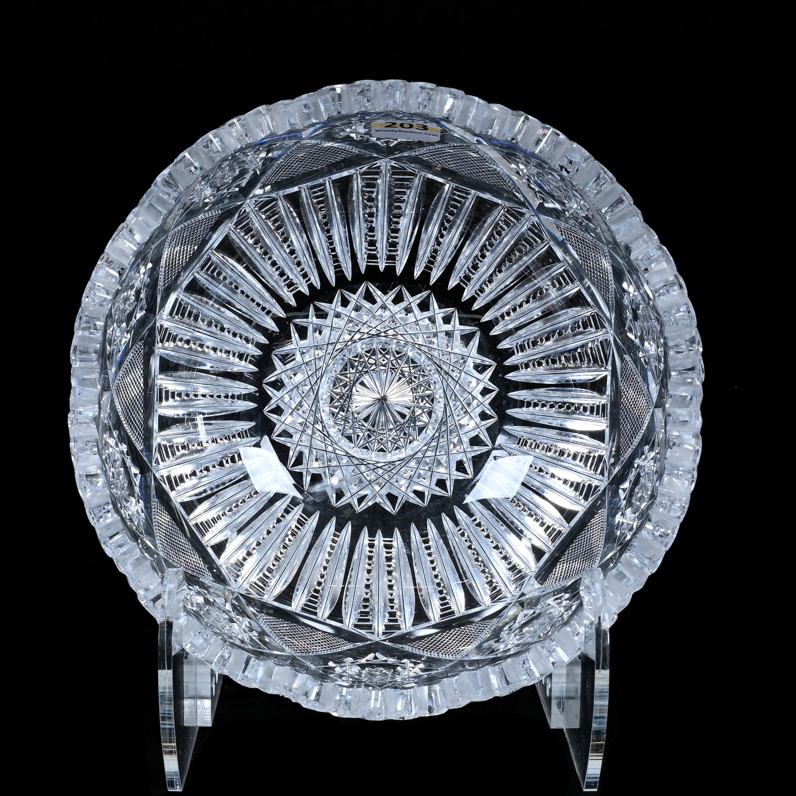 Bowl, American Brilliant Cut Glass, Pluto Pattern By J. Hoare: Bowl, American Brilliant Cut Glass, Pluto Pattern By J. Hoare, 3.75" x 8", One Serious Tooth Chip, Two Small Tooth Chips, Grady And Annette Hite Collection, NC.