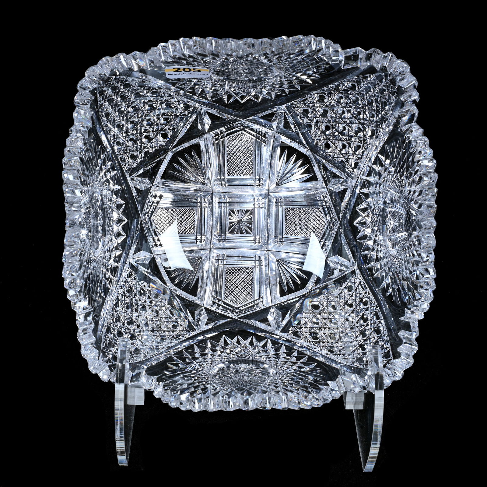 Square Bowl, American Brilliant Cut Glass, Pebble Pattern By J. Hoare, Extra Nice Quality (1 of 3)