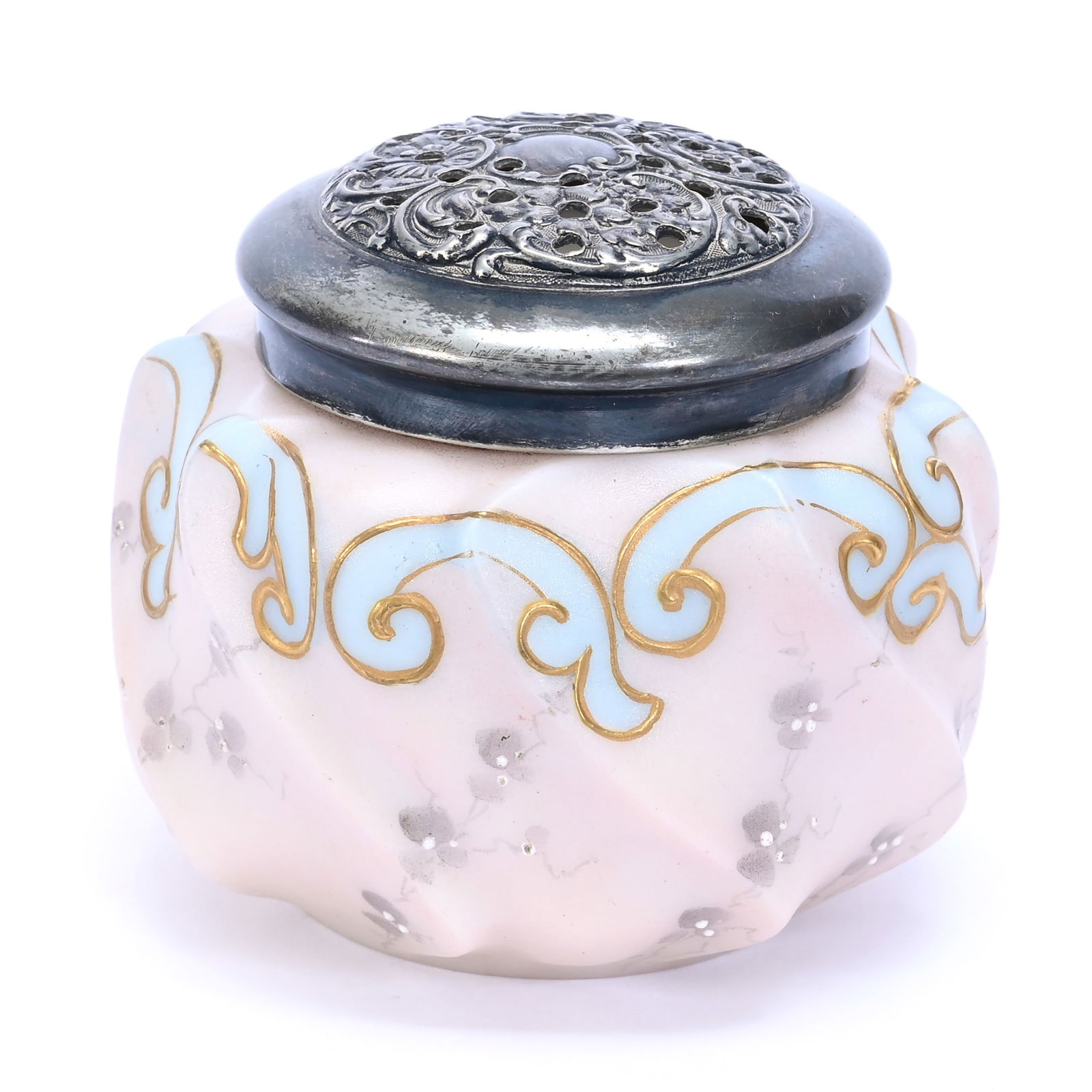 Sugar Shaker, Unmarked Wave Crest, Swirl Mold, Pink And Blue Tones With Floral Highlights (1 of 3)
