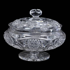 Pedestal Covered Dish, ABCG, Signed Hawkes, Hobstar, Vesica, Miter, And Fan Motif (1 of 4)