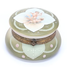 Jewel Box, Marked Nakara, Green And Pink Tones With Scene Of Cherubs In Clouds