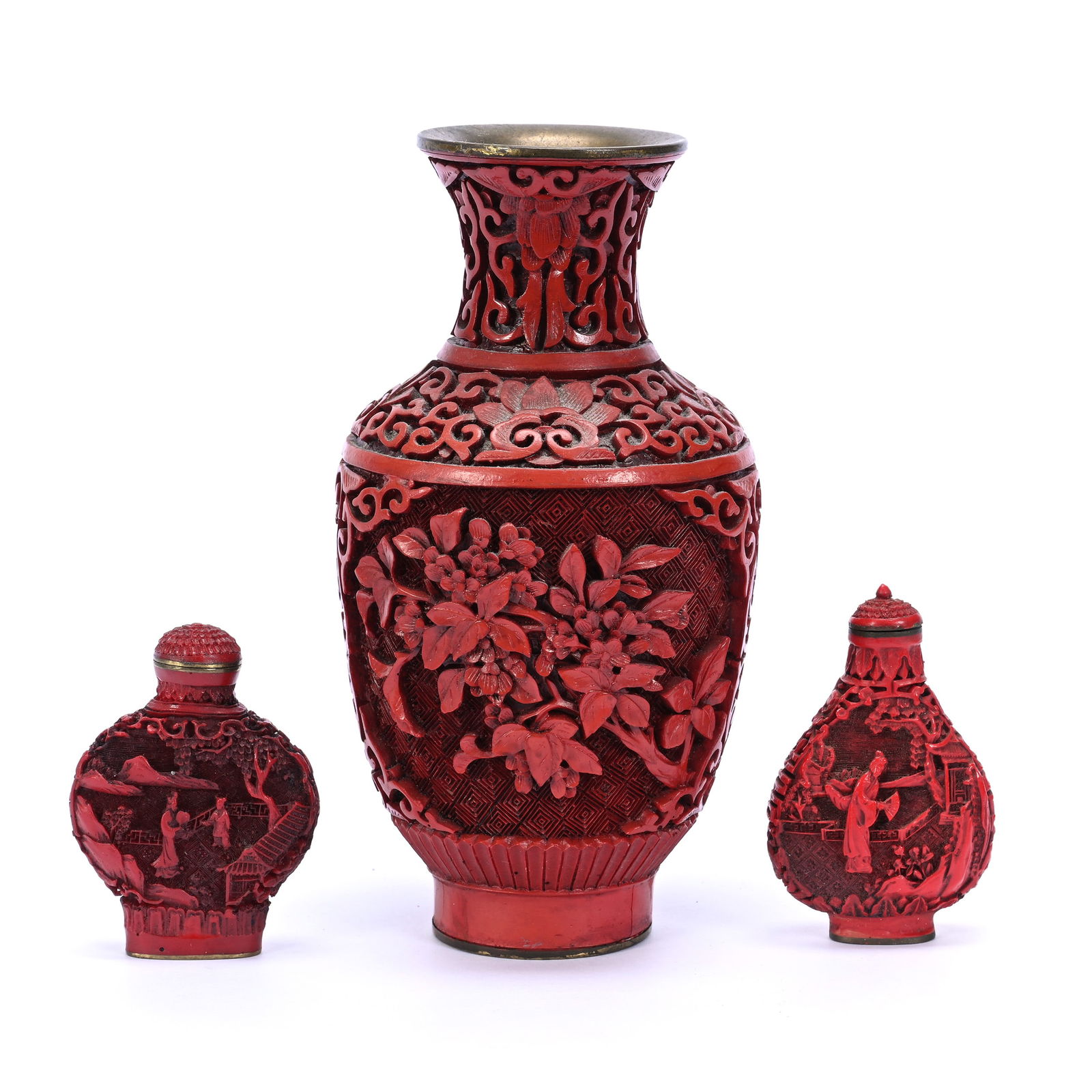 Three Carved Chinese Cinnabar Items (1 of 3)