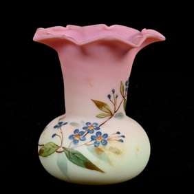 Vase, Decorated Webb Burmese, Star Crimped Rim