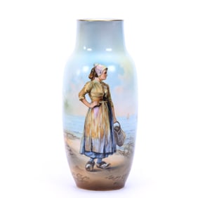 Vase, Marked R.S. Suhl, Dutch Harbor Scenic Decor, Uncommon Scene