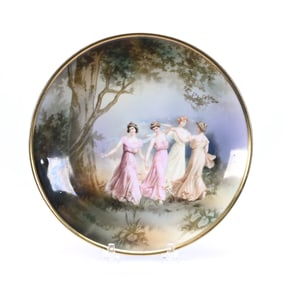 Plaque, Marked R.S. Germany, Dancing Woman In The Woods Scenic Decor