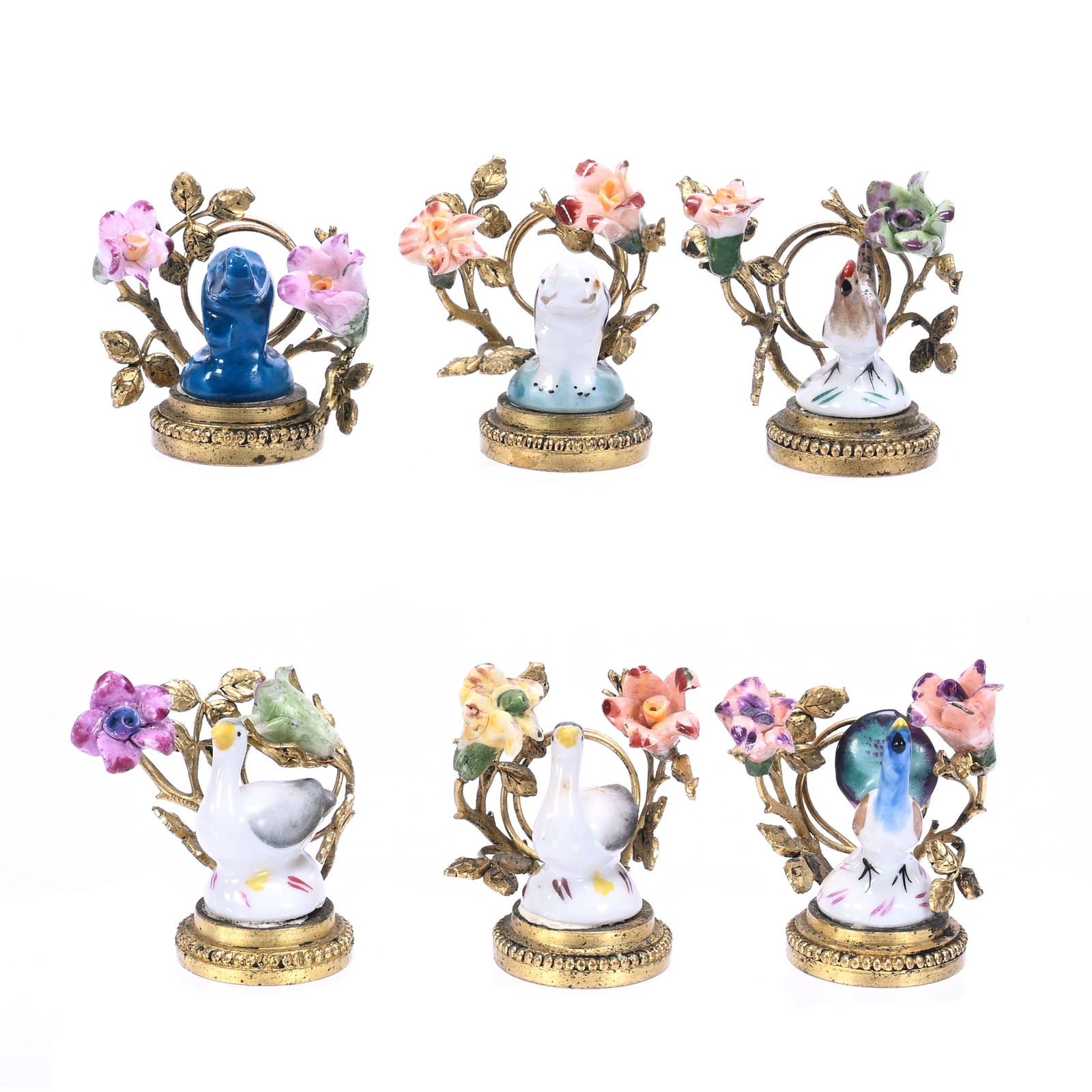 Six Figural French Place Card Holders, Featuring Animals Surrounded By Flowers, (1 of 3)