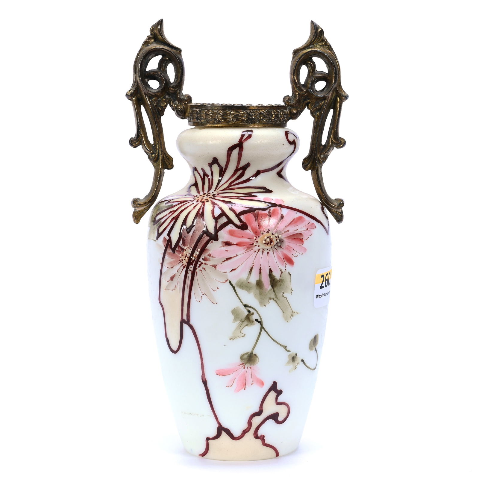 Two Handled Vase, Wave Crest Stamp Mark, Cream And White Tones With Pink Floral Decor (1 of 3)