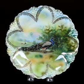 Plate Marked R.S. Prussia, Peacock Scenic Decor
