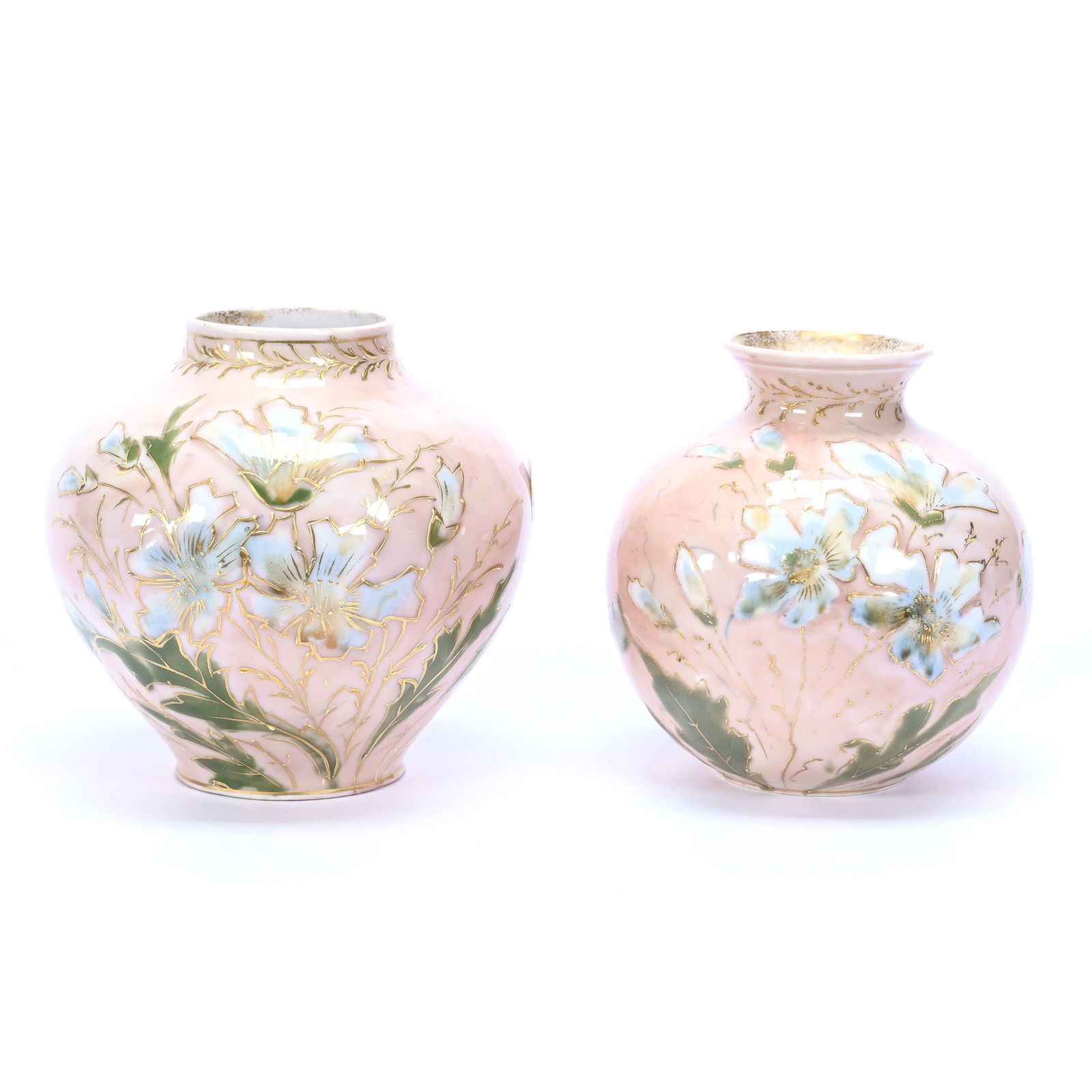 (2) Vases, R.S. Steeple Mark, Pink Marbleized Ground (1 of 3)