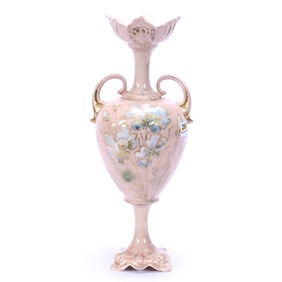 Pedestal Urn, Two Handles, R.S. Steeple Mark, Pink Marbleized Ground