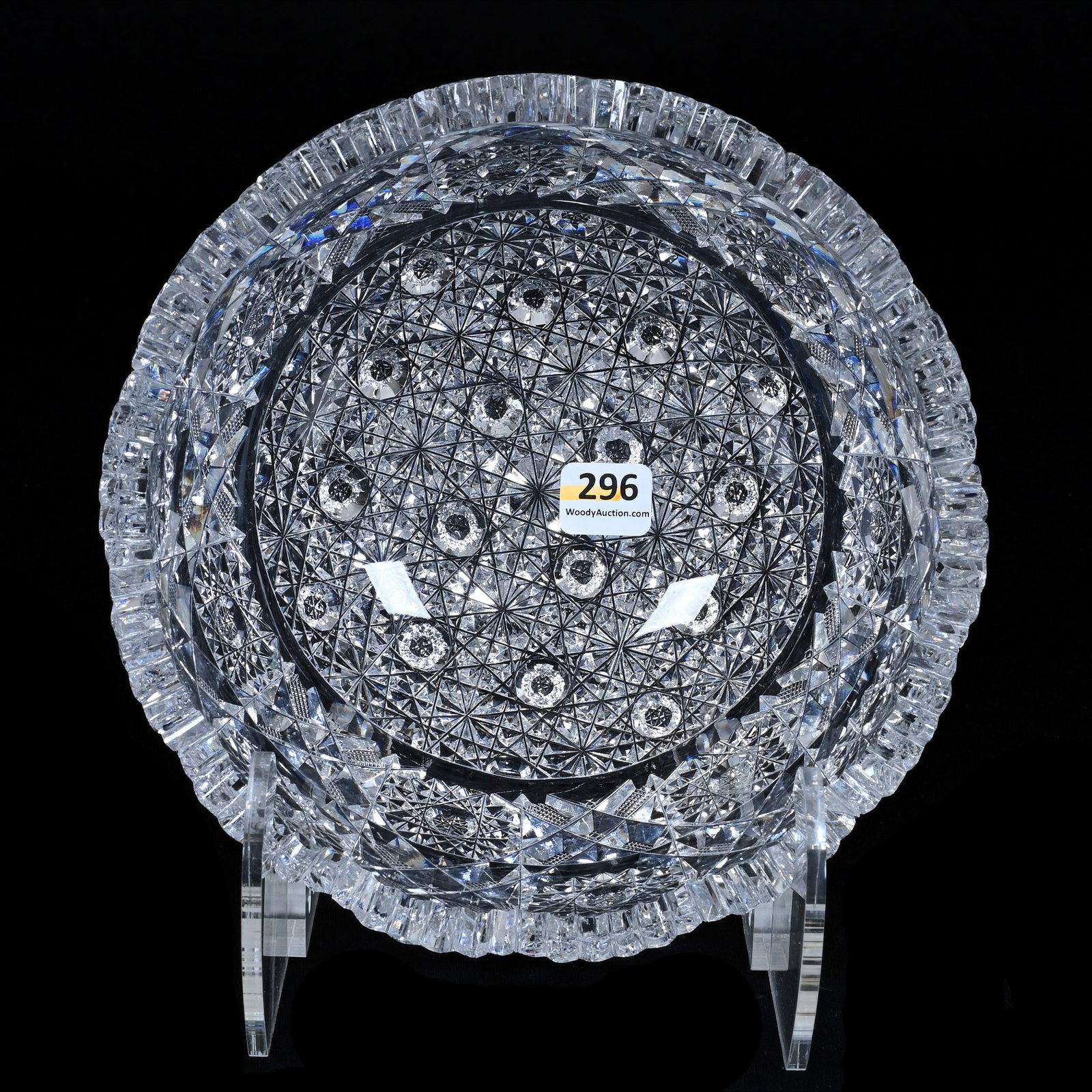 Bowl, American Brilliant Cut Glass, Royal Pattern By Hunt Cut Glass: Bowl, American Brilliant Cut Glass, Royal Pattern By Hunt Cut Glass, 4" x 8", Tooth Chip, Grady And Annette Hite Collection, NC.
