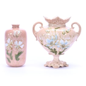 (2) Items, R.S. Steeple Mark, Pink Marbleized Ground