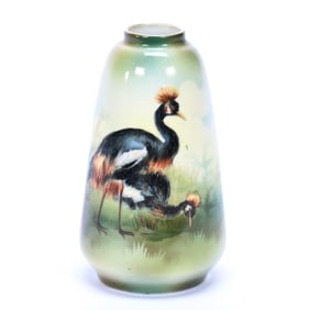 Vase Marked R.S. Poland, Black Crane Scenic Decor