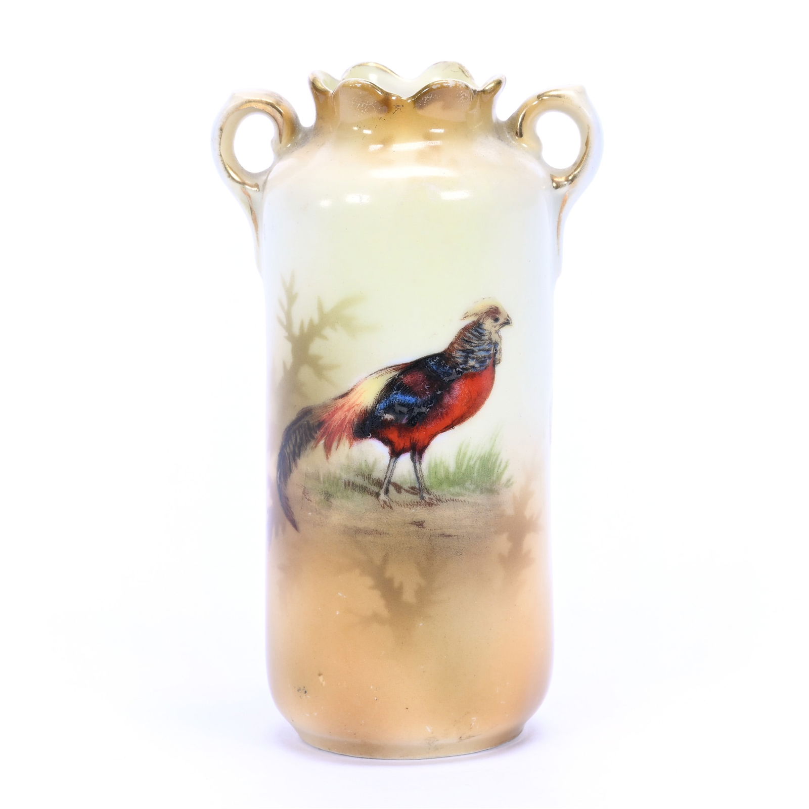Miniature Vase, Two Handles, Unmarked R.S. Prussia, Pheasant Decor (1 of 3)