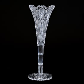 Trumpet Vase, American Brilliant Cut Glass, Signed Hawkes