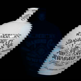 Whiskey Jug, Advertising, Made By K.T.K.: Whiskey Jug, Advertising, Made By K.T.K., 7.5" x 5.25", White With Green Advertising Featuring "Meredith's Diamond Club", Pure Rye Whiskey "Expressly For Medicinal Use?, Grady & Annette Hite Collectio