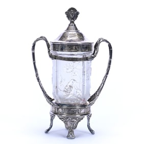 Victorian Pickle Caster, Clear Embossed Insert Marked Reed & Barton