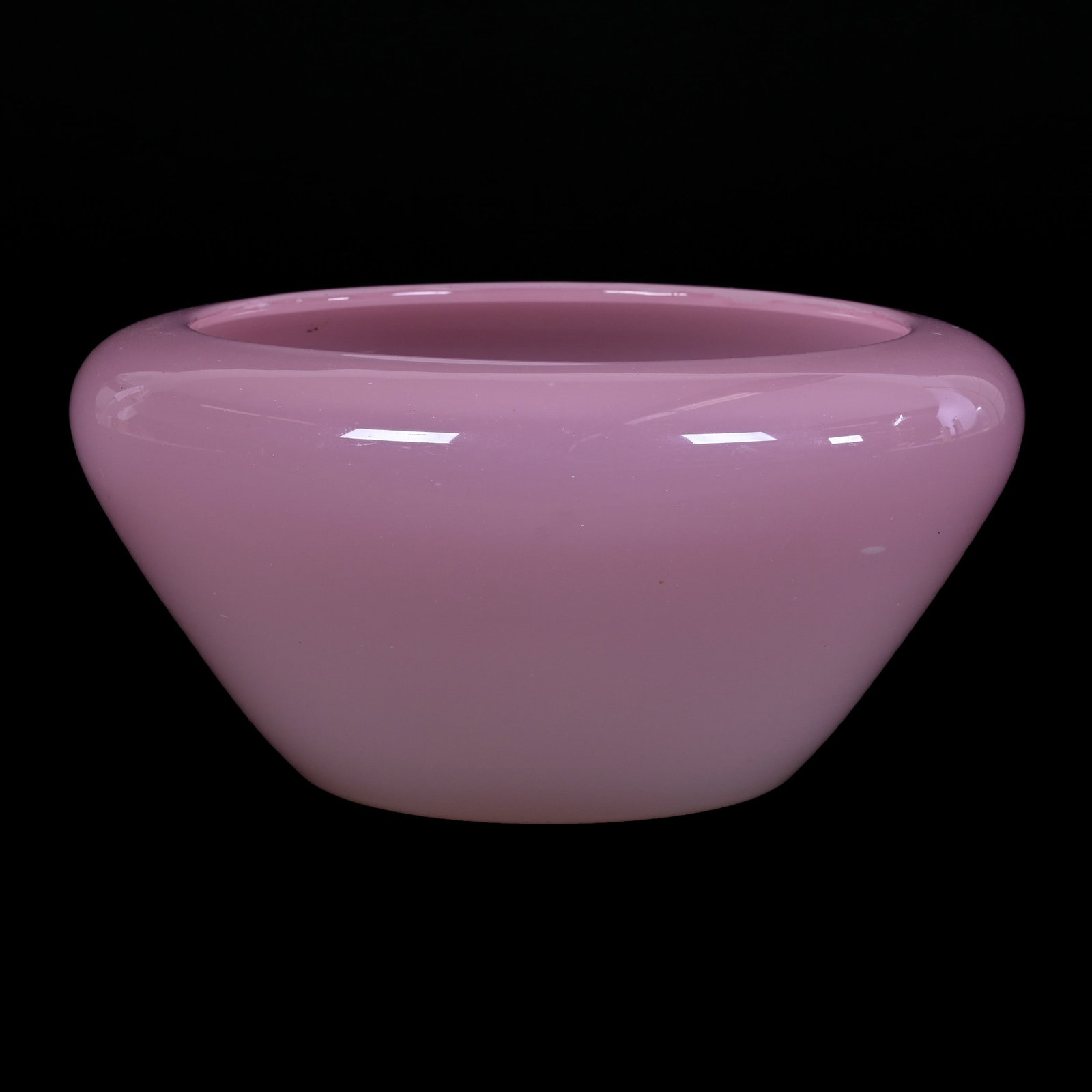 Bowl, Rolled Rim, Unmarked Pink Opaque Art Glass Attributed To Steuben: Bowl, Rolled Rim, Unmarked Pink Opaque Art Glass Attributed To Steuben, 3.75" x 8", Polished Pontil Base, Grady And Annette Hite Collection, NC.