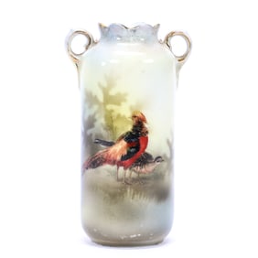 Miniature Vase, Two Handles, Marked R.S. Poland, Pheasant Decor
