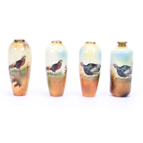 (4) Vases, Brown And Yellow Tones, Unmarked R.S. Prussia