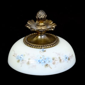 Paperweight, Unmarked Wave Crest, Yellow And White Tones, Blue Floral Decor