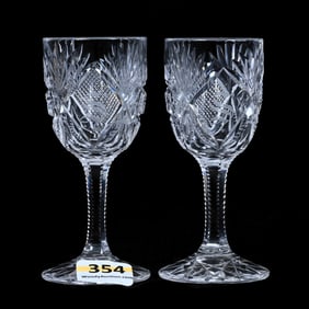 Pair Cordial Stems, American Brilliant Cut Glass, Imperial Pattern By Straus