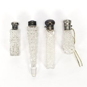 (4) Laydown Perfume Bottles, Brilliant Period Cut Glass