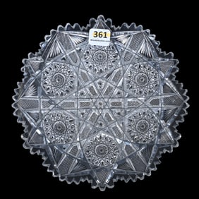 Plate, American Brilliant Cut Glass, Hobstar, File And Fan Motif