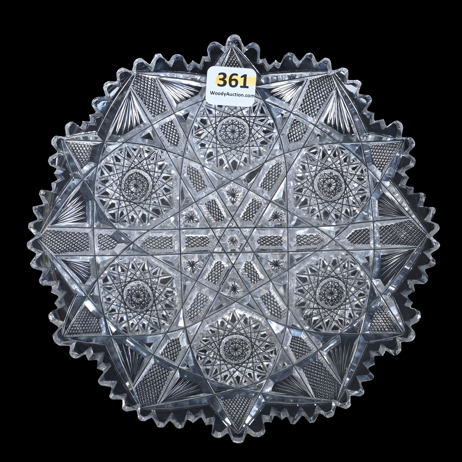 Plate, American Brilliant Cut Glass, Hobstar, File And Fan Motif: Plate, American Brilliant Cut Glass, Hobstar, File And Fan Motif, 7", Small Surface Tooth Nick & Small Pattern Chip, Grady And Annette Hite Collection, NC.