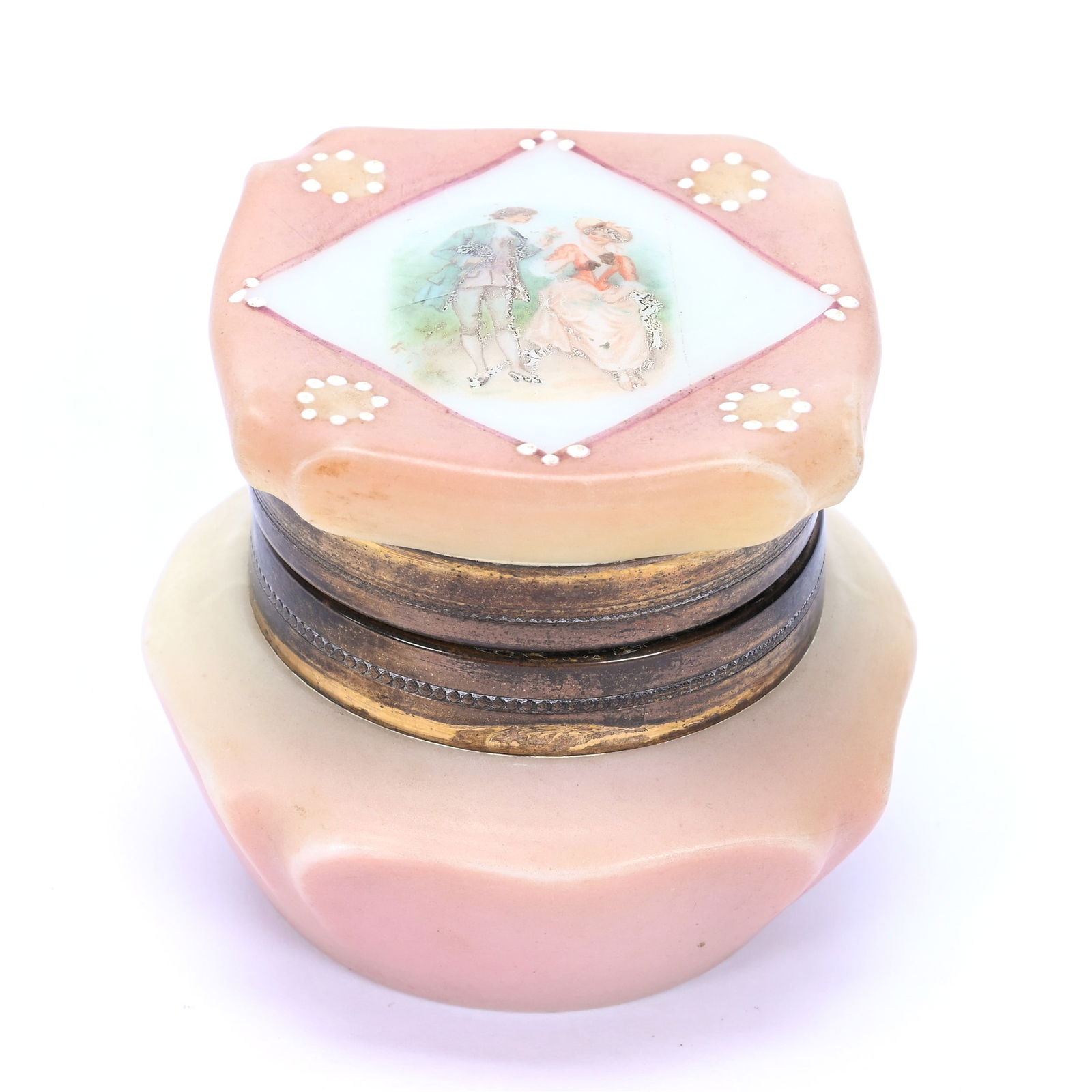 Ring Box Marked Nakara, Pink And White Tones, Courting Scenic Decor (1 of 5)