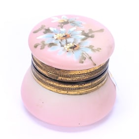 Ring Box Marked Nakara, Pink Tones, Blue Floral Decor