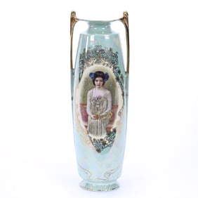Vase, Two Handles, Marked Prov Saxe, Portrait Of Young Oriental Girl