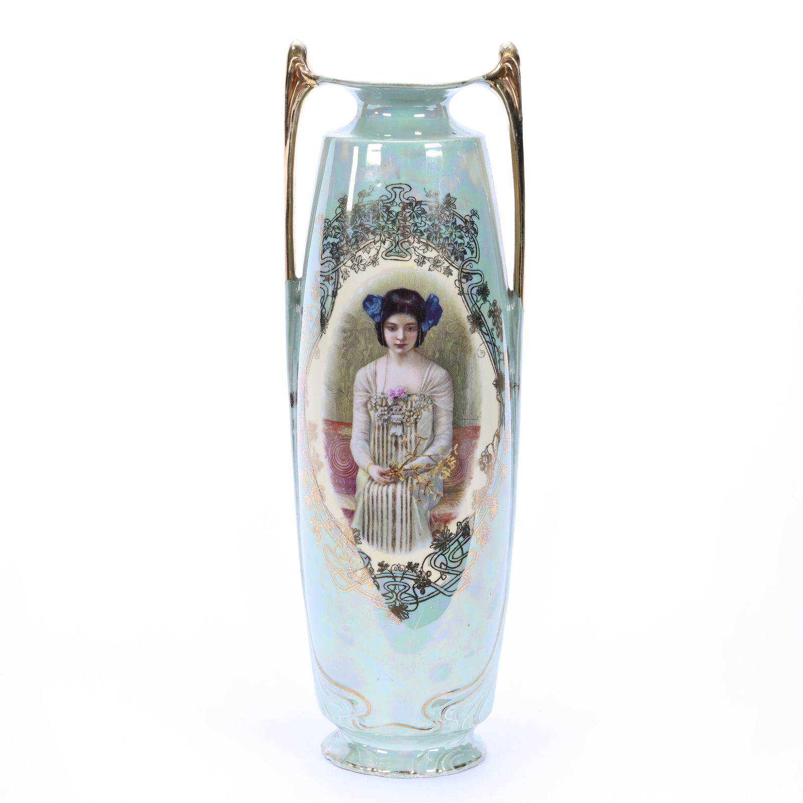 Vase, Two Handles, Marked Prov Saxe, Portrait Of Young Oriental Girl (1 of 3)