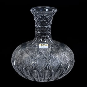 Water Carafe, American Brilliant Cut Glass, Signed Hawkes Brunswick Pattern