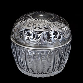 String Holder, American Brilliant Cut Glass Prism Pattern With Gorham Sterling Top Marked S3044