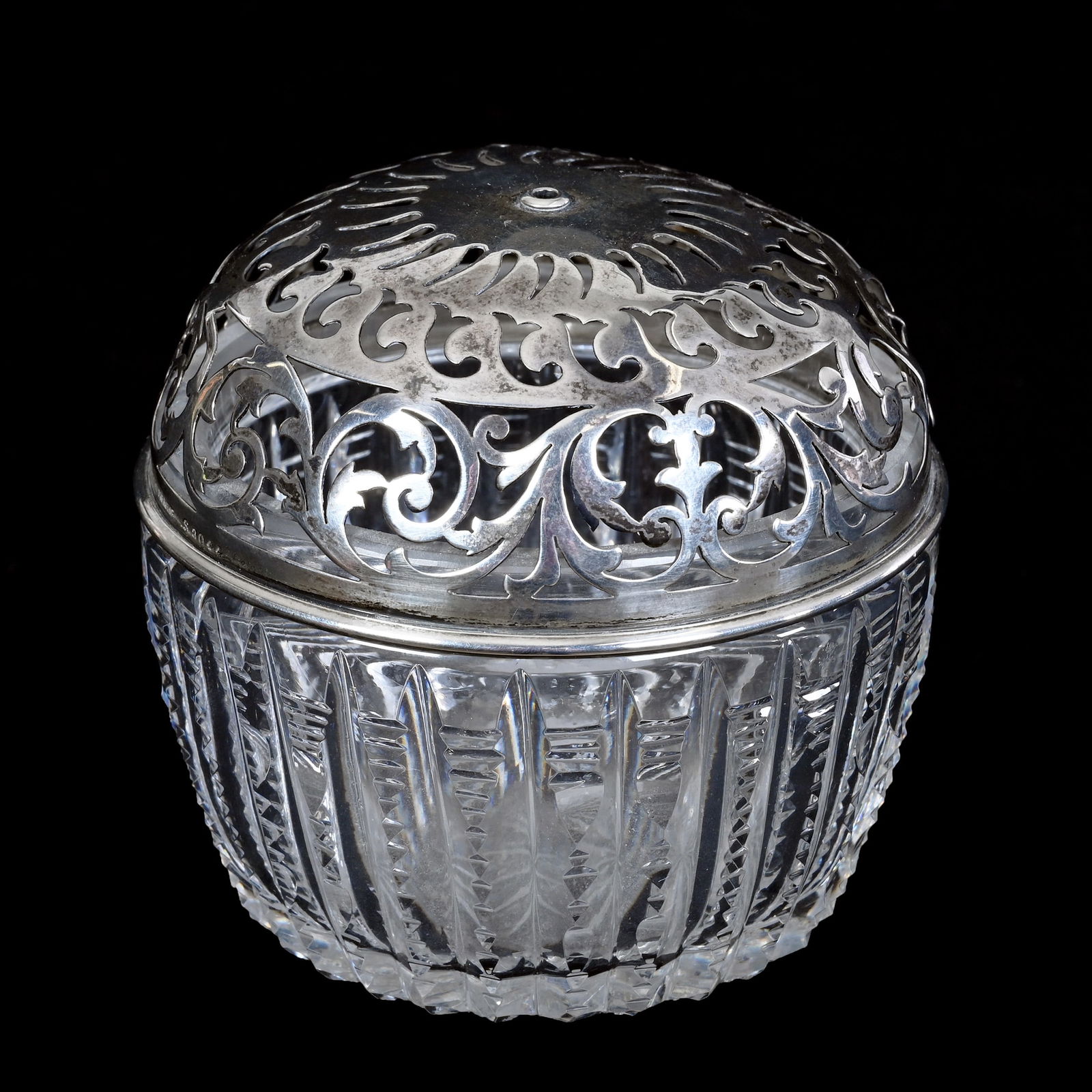 String Holder, American Brilliant Cut Glass Prism Pattern With Gorham Sterling Top Marked S3044 (1 of 4)