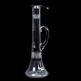 Claret Pitcher, ABCG Diamond Border Pattern By Dorflinger With Sterling Silver Marked Dorflinger