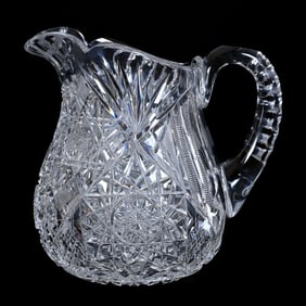 Pitcher, ABCG Hobstar, Crosscut Diamond, Zipper And Fan Motif - Double Notched Handle, Hobstar Base
