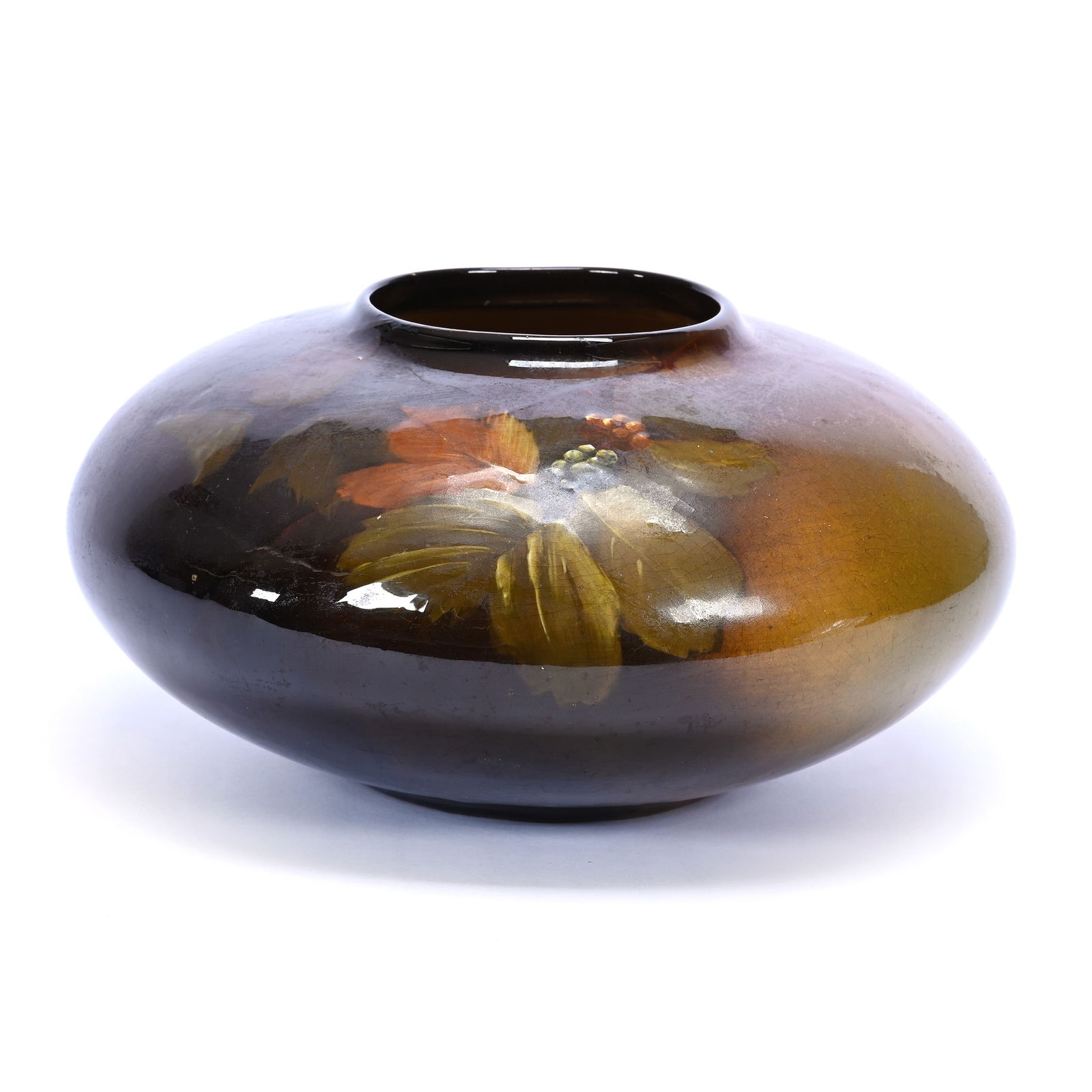 Bulbous Vase, Marked J.B. Owens Utopian Standard Glaze Art Pottery - Leaf And Berry Decor (1 of 3)