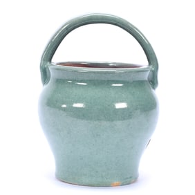 Basket, Marked Pisgah Forest Art Pottery - Green Glaze - Mark Difficult To See