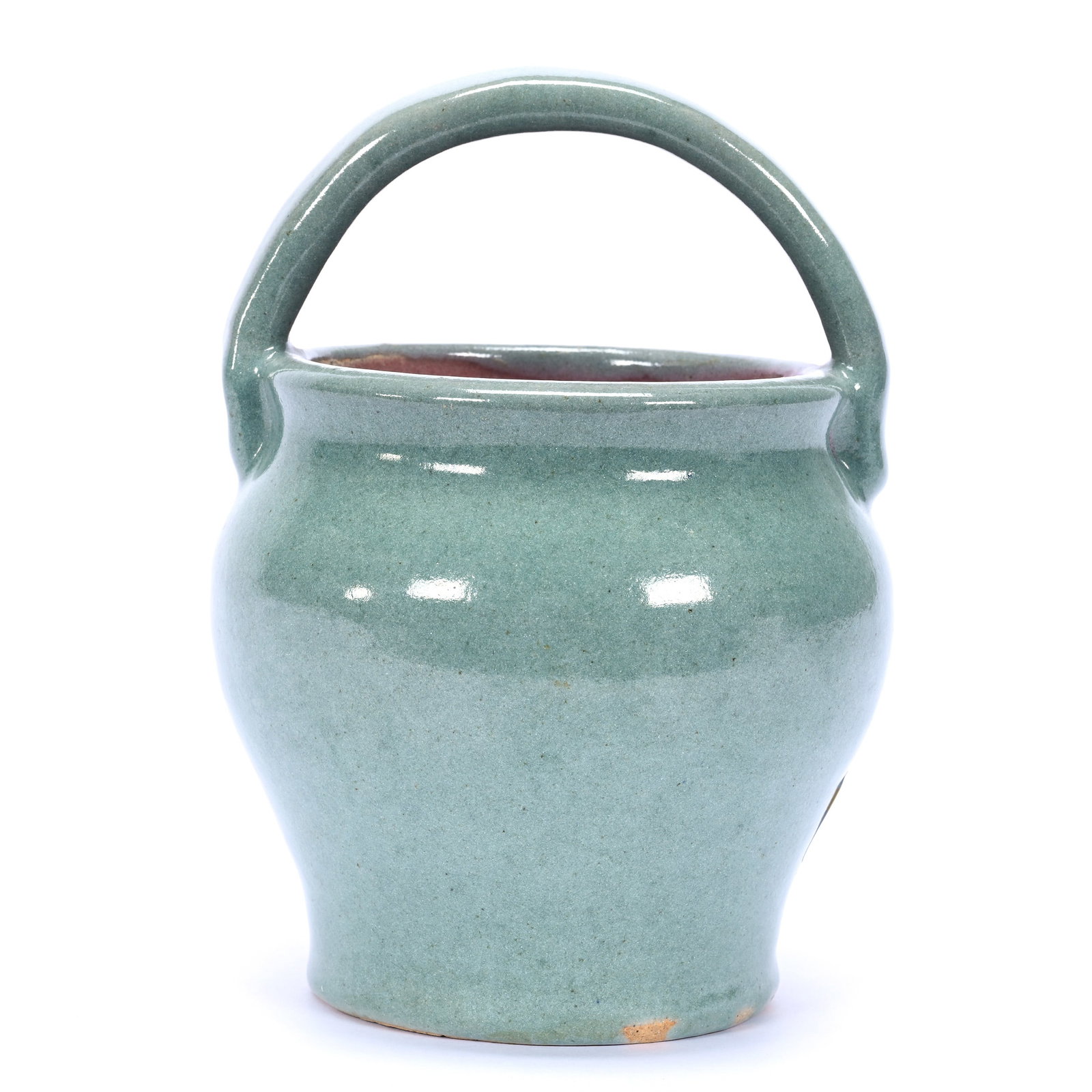 Basket, Marked Pisgah Forest Art Pottery - Green Glaze - Mark Difficult To See: Basket, Marked Pisgah Forest Art Pottery - Green Glaze - Mark Difficult To See, 6.25" x 4.5", Grady And Annette Hite Collection, NC.