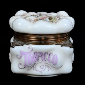 Tobacco Box, Unmarked Wave Crest Egg Crate Mold, Cream Tones, Floral Decor