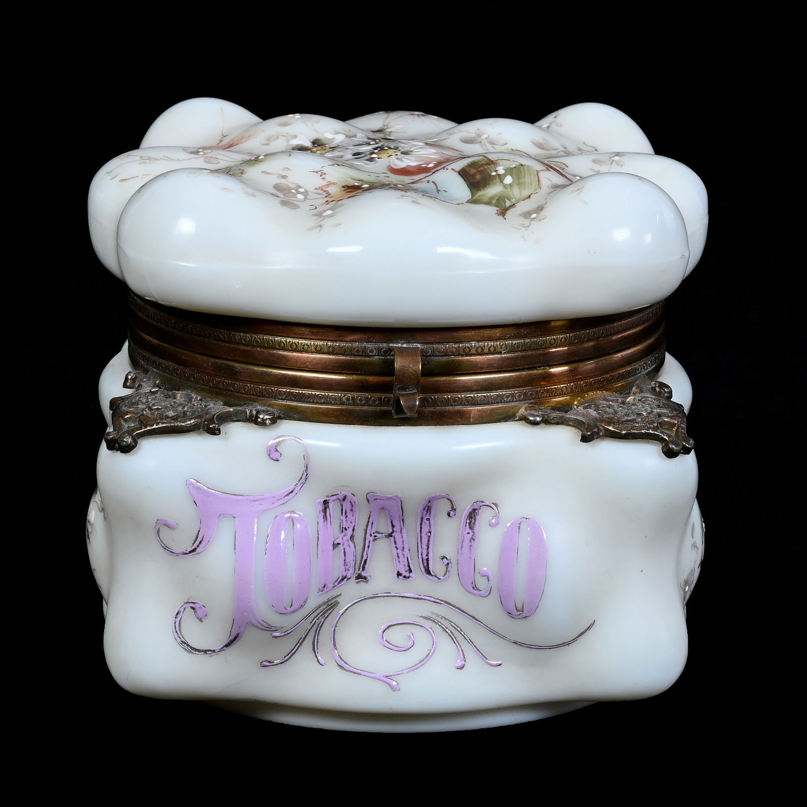 Tobacco Box, Unmarked Wave Crest Egg Crate Mold, Cream Tones, Floral Decor (1 of 4)